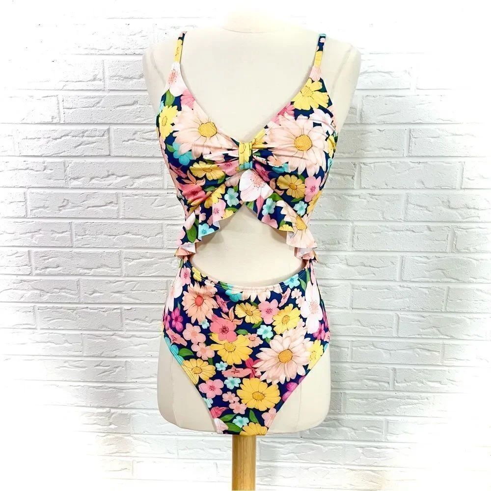 NWT Hurley Floral Cut-Out One Piece Swimsuit Size Medium
